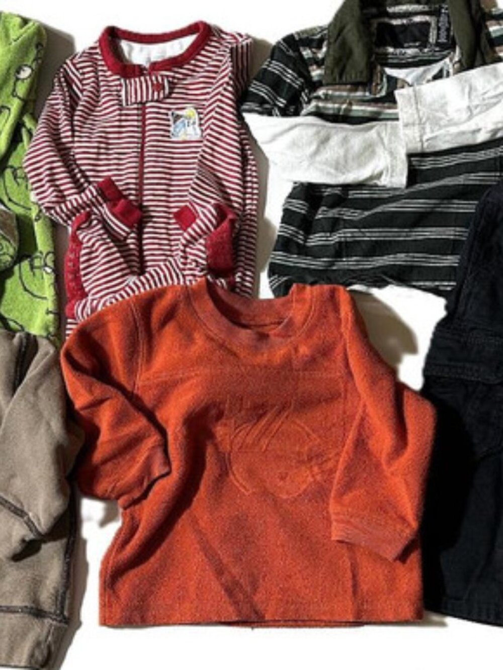 Bundle of Baby Boys Clothing sz 18 M - 3 Tops, 2 One Piece, Hurley Black Jeans